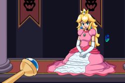 1girls blonde_hair breast_expansion breasts dress easybee female female_only fully_clothed huge_breasts long_hair magic magic_wand mario_(series) nintendo png princess_dress princess_peach solo solo_female super_mario_bros.