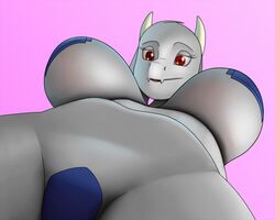 creatiffy horns huge_breasts pasties pussy_tape red_eyes toriel underboob undertale undertale_(series) worm's-eye_view