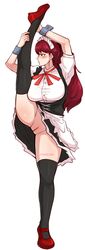 1girls female kasumi_yoshizawa leg_in_air leg_up lifting_leg maid maid_uniform no_panties no_panties_under_skirt nude nude_female persona persona_5 persona_5_royal pinkkoffin ponytail pussy red_hair skirt_lift solo_female sumire_yoshizawa