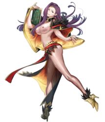 1girls alternate_costume bare_arms bare_legs biggitybiggitybig brown_eyes cape edit fire_emblem fire_emblem_echoes:_shadows_of_valentia fire_emblem_heroes high_heels large_breasts long_hair nail_polish nintendo nude_filter pelvic_curtain purple_hair purple_nails smile solo sonya_(fire_emblem) sonya_(resplendent)_(fire_emblem) transparent_background