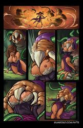 big_breasts breasts brown_eyes brown_hair bursting clothing comic huge_breasts large_breasts nipples nyte ryona sorceress_(dragon's_crown) vore