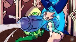 1futa 2girls balls blonde_hair blue_diamond_(steven_universe) blue_penis blue_skin breasts cock_worship collaborative_fellatio cum cum_outside dinotits ejaculation fellatio female female_focus futa_on_female futanari giantess green_skin group group_sex humanoid humanoid_penis hyper_balls hyper_penis kissing kissing_penis larger_futanari multiple_girls peaking pearl_(steven_universe) penis peridot_(steven_universe) pink_hair size_difference smaller_female steven_universe teamwork text threesome twitch_lines