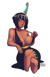 a_pinch_of_vanilla artist_request big_breasts bob_cut dark_skin egyptian eliza_(skullgirls) exposed_nipples large_breasts legs looking_at_viewer skullgirls smug thick_thighs