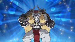 balls bandai_namco beard blue_eyes bottomwear bulge clothing digimon digimon_(species) edit facial_hair gamusharakishin genitals loincloth male muscular muscular_male screencap tusks vikemon