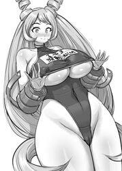 1girls alternate_hairstyle bangs bare_shoulders big_breasts black_and_white blunt_bangs blush breasts cameltoe chiroru cleavage cleavage_cutout closed_mouth covered_navel covered_nipples curvaceous curvy curvy_figure double_v erect_nipples erect_nipples_under_clothes eyelashes female female_only highleg highleg_swimsuit hourglass_figure huge_breasts large_breasts linea_alba long_hair my_hero_academia navel nejire_hado nipples one-piece_swimsuit plain_background revealing_clothes shiny_skin shounen_jump sideboob sidelocks simple_background smile solo solo_female swimsuit thick_thighs thighhighs thighs thin_waist underboob upper_teeth v very_long_hair white_background wide_eyed wide_hips