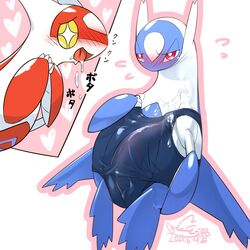 1:1 2021 blush bodily_fluids claws clothed clothed_feral clothing cotora crossdressing cum cum_on_self cum_through_clothing duo feral genital_fluids genitals half-closed_eyes heart hi_res latias latios legendary_pokémon male narrowed_eyes nintendo penis pokemon pokemon_(species) red_eyes saliva starry_eyes swimwear tapering_penis translucent translucent_clothing video_games wet wet_clothing yellow_eyes