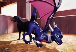 activision anthro ardi_pink blue_eyes canid canine claws cynder dragon duo female feral feral_on_feral horn male male/female mammal membrane_(anatomy) membranous_wings purple_body purple_scales scales sex spyro_the_dragon talons video_games wings