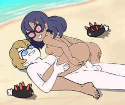 1boy 1girls animated ass beach best_friends blue-tinted_eyewear cowgirl_position dark-skinned_female dark_skin dexio_(pokemon) edit feet female female_on_top grin hand_on_ass hand_on_thigh hands_on_own_ass human interracial light_skin male male_on_bottom mp4 nintendo nudist nudist_beach pale-skinned_male pale_skin penis pink-tinted_eyewear pokémon_(species) pokemon pokemon_xy pyukumuku sex sex_on_the_beach sideboob sina_(pokemon) sound spread_ass sunglasses tinted_eyewear vaginal_penetration video w.t.dinner