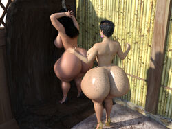 2021 2girls 3d 3d_(artwork) arte-rvacomics ass backboob barbara_(rvacomics) big_ass big_breasts black_hair black_heels dat_ass daz_studio earrings female female_only footwear_in_bath footwear_only heels high_heels light-skinned_female long_hair massive_ass mature_female milf mother_and_daughter naked_footwear nude nude_female original_characters red_nail_polish rvacomics short_hair shower showering tabatha_(rvacomics) thick_thighs thin_waist wide_hips