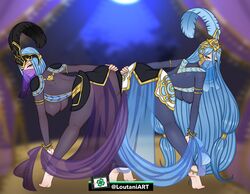 2girls ;d accessory alternate_costume areolae arete_(fire_emblem) arete_(fire_emblem)_(cosplay) ass ass_grab ass_to_ass azura_(fire_emblem) azura_(vallite_songstress)_(fire_emblem) back back_view barefoot belly_dancer belly_dancer_outfit bent_over big_ass biting_lip blue_hair bodystocking breasts come_hither cosplay dancer dancing feathers female_only fire_emblem fire_emblem_fates grabbing_own_ass hair_between_eyes headwear large_breasts light_blue_hair long_hair looking_at_viewer looking_back loutaniart medium_breasts medium_hair mother_and_daughter mouth_veil multiple_girls naughty_face nintendo nipples one_eye_closed pelvic_curtain pose presenting presenting_hindquarters pussy revealing_clothes royalty seductive seductive_smile see-through smile spread_ass take_your_pick underboob veil very_long_hair wink yellow_eyes