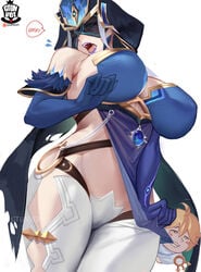 1boy 1girls aether_(genshin_impact) ass big_ass big_breasts big_butt curvy dat_ass fat_ass fatui_mirror_maiden_(genshin_impact) female genshin_impact gloves gtunver large_ass large_breasts long_gloves male thick thick_ass voluptuous wide_hips