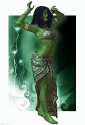 2013 3d alien artist_signature belly_dancer belly_dancer_outfit black_hair blue_eyes dancer dancer_outfit female green_skin harem_girl harem_outfit humanoid jewelry long_hair naavari_(vaspiira) necklace orion_(species) orion_slave_girl solo vaspiira