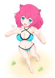 anime_onegai bikini blush cat_ears catgirl cleavage dengeki_onegai female female_only full_body latam_virtual_youtuber light_blue_eyes looking_at_viewer nyami_g open_mouth pink_hair short_hair simple_background smile virtual_youtuber