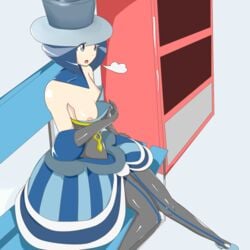 1girls artist_request bench boobs breasts dress elbow_gloves evelyn_(pokemon) exhausted female female_focus female_only gloves high_heels ninja nipples one_breast_out park_bench pokemon pokemon_xy solo solo_female stockings tired top_hat undressing vending_machine