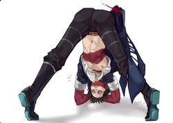 ass_up black_hair blue_eyes boots burn_scar clothed dabi jack-o_pose jackochallenge male male_only my_hero_academia razio red_feather scar scars todoroki_touya touya_todoroki upside-down white_background