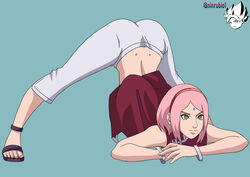 1girls ass ass_focus ass_up bare_shoulders bob_cut boruto:_naruto_next_generations bracelet bracelets clothed clothed_female clothes clothing dress dress_lift face_down_ass_up feet female female_focus female_only footwear forehead_jewel fully_clothed green_eyes hairband jack-o_pose jackochallenge jeans jewelry mature mature_female meme milf naruto naruto_(series) ninrubio pink_hair sakura_haruno sandals shoulder_length_hair shounen_jump sleeveless sleeveless_dress solo solo_female solo_focus spread_legs thighs tight_clothing tight_pants toes voluptuous