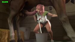 3d 3d_(artwork) :0 animated big_breasts big_penis cum cum_drip cum_dripping cum_in_bucket cum_in_container dead_or_alive dicesfm ejaculation equine equine_penis handjob honoka_(doa) horse horse_penis horsecock huge_cock licking mp4 pink_hair sound tongue_out vicesfm video zoophilia