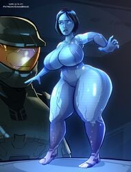 1boy 1boy1girl 1girls 2d artificial_intelligence big_ass big_breasts big_butt caiman2 cortana emmabrave female halo_(series) hologram huge_ass huge_breasts huge_butt huge_thighs male master_chief robot robot_girl tagme thick_thighs