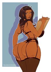 1girls ass big_ass butt dark-skinned_female dark_skin female female_only garter_belt kokobuttz solo thick_thighs thighhighs tongue_out wide_hips