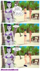 3d beach bikini cartoon_network cfnm comic dc dc_comics humiliation koikatsu magic misunderstoodsecrets pantsing pinching_gesture rachel_roth raven_(dc) sling_bikini small_penis_humiliation starfire teen_titans toonami