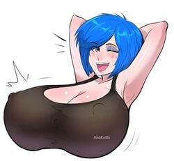 1girls armpits arms_behind_back arms_behind_head arms_up bare_shoulders big_breasts big_nipples blue_hair blush breast breast_expansion breasts bust cartoon_network cleavage clothed clothes clothing covered_nipples ed_edd_n_eddy enormous_breasts erect_nipples expansion female female_only freckles giant_breasts happy huge_breasts human human_only humanoid inflation kanker_sisters large_breasts looking_at_viewer marie_kanker massive_breasts nipple_bulge nipples one_eye_closed open_mouth pinkkoffin punk punk_girl seductive seductive_smile short_hair smile solo solo_female teenager teeth tight_clothing tongue top_heavy upper_body voluptuous wink