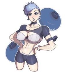 1girls big_breasts blue_hair blueberry blueberry_(jonpadraws) fruit jonpadraws juice_girls tomboy