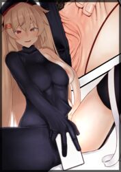 1girls asymmetrical_bodysuit bodysuit breasts decensored female female_only heterochromia kaji_pix kantai_collection large_breasts long_hair murasame_(kantai_collection) pussy selfie solo spread_pussy very_long_hair