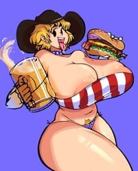 1girls 2020 4th_of_july american_flag_bikini areola areola_slip areolae ass bacon bacon_sandwich beer beer_mug big_areola big_areolae big_ass big_breasts big_hips big_thighs breasts breasts_bigger_than_head buns cheese cleavage cowboy_hat curvaceous curves curvy curvy_body curvy_female curvy_figure curvy_hips dripping_grease female female_focus female_only female_pubic_hair gigantic_breasts glass_cup glass_mug hat hips holding_drink holding_food honeyboyy hourglass_figure huge_breasts huge_thighs juile_north large_areolae large_breasts large_hips large_thighs lettuce looking_away milf mob_face mole_under_mouth mug navel oc onion onions original original_character pale-skinned_female pale_skin pubic_hair purple_background saliva saliva_drip simple_background small_waist solo solo_female solo_focus striped_bikini thick_thighs thighs thin_waist tongue tongue_out voluptuous wide_hips