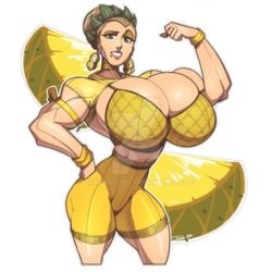 1girls flexing fruit huge_breasts jonpadraws juice_girls muscular muscular_female pineapple pineapple_(jonpadraws) thick_thighs