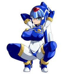 1girls android armpits big_breasts breasts cameltoe fairy_leviathan female light-skinned_female mega_man mega_man_zero nipple_bulge panties robot_girl semikichi solo spread_legs squatting tagme thick_thighs