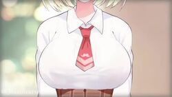 1girls 3d animated blonde_hair bouncing_breasts breasts checkered_skirt clothed cute female female_only fully_clothed hato_haru hololive hololive_english hololive_myth huge_breasts large_breasts loop no_sound red_tie shirt short_hair skirt smile smiling solo solo_female tie video virtual_youtuber watson_amelia white_shirt