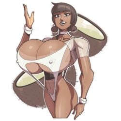 1girls breast_implants coconut coconut_(jonpadraws) dark-skinned_female erect_nipples fake_breasts fruit huge_breasts jonpadraws juice_girls