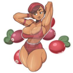 1girls big_breasts cranberry cranberry_(jonpadraws) dark-skinned_female fruit jonpadraws juice_girls