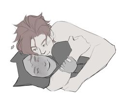 1boy 1other ambiguous_gender clothed couple jojo's_bizarre_adventure male naked naked_male noriaki_kakyoin red_hair romantic_couple self_insert smiling_at_partner stardust_crusaders wholesome