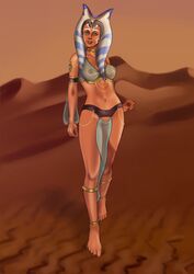 1girls ahsoka_tano belly_dancer belly_dancer_outfit blue_eyes clone_wars dancer dancer_outfit desert female female_only harem_girl harem_outfit loincloth looking_at_viewer nipples_visible_through_clothing see-through see-through_clothing slave slave_ahsoka slave_collar slave_outfit slavegirl solo star_wars the_clone_wars:_season_seven togruta