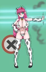 1girls 2021 abigail_(metal_slug) angry angry_face big_breasts blush cow_bikini cow_ears cow_print_bikini metal_slug metal_slug_attack military pink_hair snk tagme