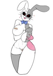 1girls areola areolae big_breasts black_eyes black_nose bow_tie bowtie breast_grab breast_press breast_squeeze breasts female female_only five_nights_at_freddy's five_nights_at_freddy's:_security_breach fursuit heart hss_dada looking_at_viewer pussy rabbit rabbit_ears red_eyes smile smiling smiling_at_viewer tongue tongue_out two_tone_ears vanny_(fnaf) white_background white_fur