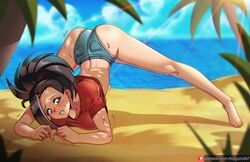 1girls ass blush female female_only jack-o_pose jackochallenge kagato007 looking_at_viewer momo_yaoyorozu my_hero_academia spread_legs