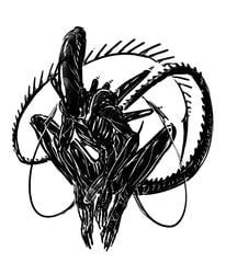 2021 alien alien_(franchise) alien_humanoid alien_penis black_and_white black_body carapace flaccid keeyitlowkey male male_only male_xenomorph monster no_color original_character penis tagme tail xenomorph