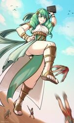 1girls alternate_costume bare_legs book breasts dancer dancer_(three_houses) fire_emblem fire_emblem:_three_houses flayn_(fire_emblem) giantess green_eyes green_hair green_panties grin hollewdz long_hair magic medium_breasts miniboy nintendo panties pantyshot pantyshot_(standing) size_difference smile solo_focus upskirt