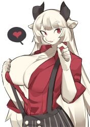 1girls anthro aspirindabaitu baphomet_(grizz) big_breasts breasts caprine_demon caprine_humanoid fan_character female goat_demon goat_girl goat_humanoid heart helltaker looking_at_viewer mx99926 red_eyes tagme