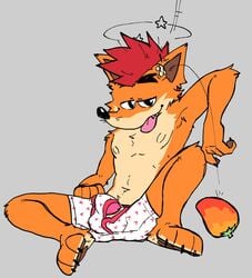 1boy animal anthro bactover boner boxers crash_(series) crash_bandicoot dizzy erect_nipples heart_boxers heart_underwear male male_only penis penis_peek seeing_stars simple_background tagme tongue_out wumpa_fruit