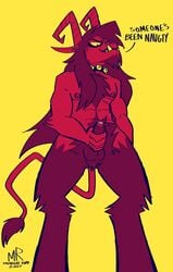 1boy 2017 abs animal_ears anthro artist_logo artist_name balls ballsack body_fur body_hair erection facial_hair foreskin goatee horns humanoid_penis intact krampus male male_nipples male_only male_pubic_hair maroon_fur maroon_hair masculine masturbation mature_male midnightroad muscles muscular_male nude_male partially_retracted_foreskin pecs penis precum red_skin scrotum scruffy smooth_penis solo tail tail_tuft testicles toony tusks uncut