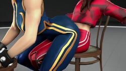 20s 2girls 3d animated arm_support blue_unitard blue_vest bracelets brown_hair camouflage capcom chair chun-li chun-li_(fortnite) crossover dancing dpmaker epic_games female female_focus fortnite fortnite:_battle_royale gold_stripes gold_trim grinding head_out_of_frame hoodie lap_dance lap_dance_position lapdance light-skinned_female light_skin long_hair long_sleeves loop medium_breasts midriff muscular muscular_female no_sound pants red_hoodie red_pants rubbing ruby_(fortnite) sitting skin_tight sleeveless small_breasts source_filmmaker street_fighter street_fighter_alpha stripes studded_bracelet toned toned_female unitard vest video white_stripes wooden_chair yuri