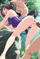 1girls 3boys ai_generated animal_ears ass black_hair cum cum_in_ass cum_in_pussy faceless_male forest gape gaping green_eyes horse_ears horse_girl horse_tail nude penis penis_out satono_crown_(umamusume) umamusume umamusume_pretty_derby