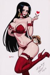 1girls bare_arms bare_legs bare_shoulders bare_thighs big_breasts black_hair blue_eyes boa_hancock bra clothed clothing color female female_focus female_only hi_res large_breasts light-skinned_female light_skin lingerie long_hair looking_at_viewer monkey_d_luffy one_piece panties prixmal shounen_jump solo solo_female tagme thick_thighs underwear valentine's_day