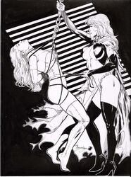 2girls amorim bdsm black_and_white bondage chains emma_frost female female_only goblin_queen_(x-men) human human_only lezdom madelyne_pryor marvel multiple_girls restrained straight_hair white_queen x-men yuri