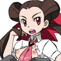 1girls breasts brown_hair female game_freak gomatarou gym_leader human human_only nintendo pointy_chin pokemon pokemon_oras pokemon_rse roxanne_(pokemon) roxanne_(pokemon_oras) simple_background solo white_background