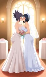 2girls ai_generated ass bare_shoulders big_ass big_breasts black_hair blush bouquet bouquet_of_flowers breasts bridal_bouquet bridal_veil bride bride_and_bride bubble_ass bubble_butt church clothing dragonlord012 dress female female/female female_only flowers full_body high_resolution holding_hands holding_object kissing lesbian_wedding light-skinned_female light_skin long_dress long_hair mitarashi_anko multiple_girls naruto naruto_(series) naruto_shippuden ponytail purple_hair romantic shizune strapless strapless_dress wedding wedding_bouquet wedding_dress wedding_veil white_dress wife_and_wife yuri yuri_wedding