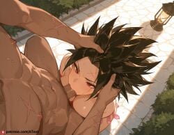 (cock_deep_in_throat) ai_generated beautfiul_background botanical_garden caulifla condom_belt girl_sucking_cock hard_sex head_grab huge_breasts lantern/lamp looking_down rough_sex scars shot_from_above stunning_backgroud sweat_on_forehead tear